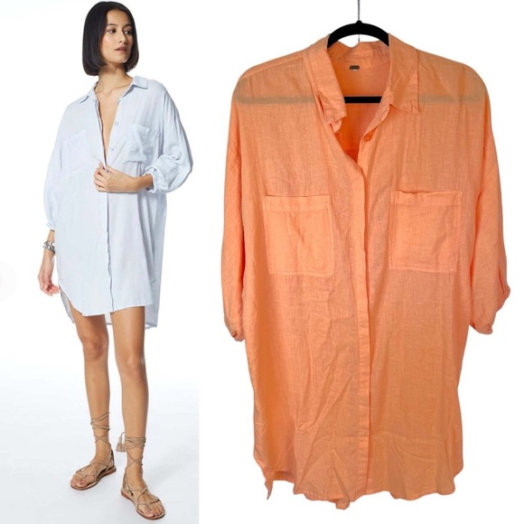 Young Fabulous & Broke Dresses & Skirts - YFB Young Fabulous & Broke Sand Dollar Linen Orange Shirt Dress
